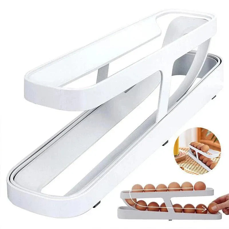 2 Tier Rolling Egg Dispenser Auto Gravity Egg Holder for Fridge Storage Rack