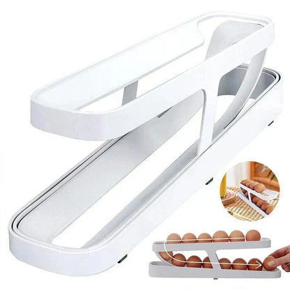 2 Tier Rolling Egg Dispenser Auto Gravity Egg Holder for Fridge Storage Rack