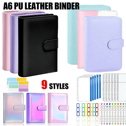 A6 Pu Leather Binder Pockets Cash Envelope Planner Notebooks - Laser Purple