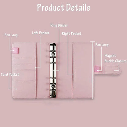 A6 Pu Leather Binder Pockets Cash Envelope Planner Notebooks - Laser Purple