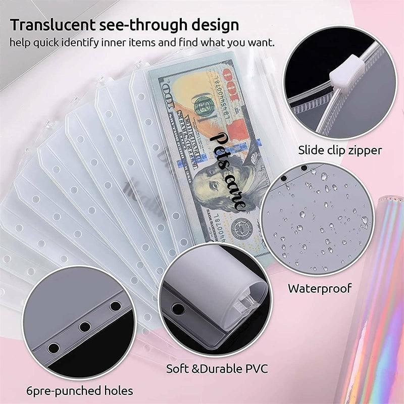 A6 Pu Leather Binder Pockets Cash Envelope Planner Notebooks - Laser Purple