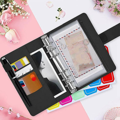 A6 Pu Leather Binder Pockets Cash Envelope Planner Notebooks - Laser Purple