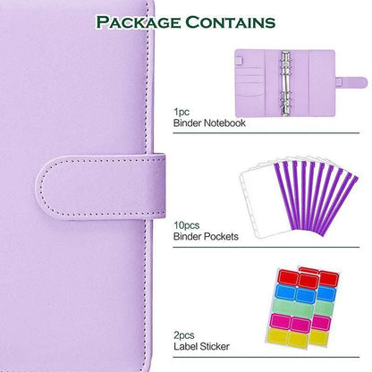 A6 Pu Leather Binder Pockets Cash Envelope Planner Notebooks - Laser Purple