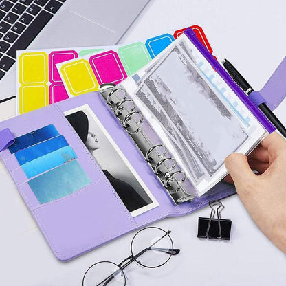 A6 Pu Leather Binder Pockets Cash Envelope Planner Notebooks - Laser Purple