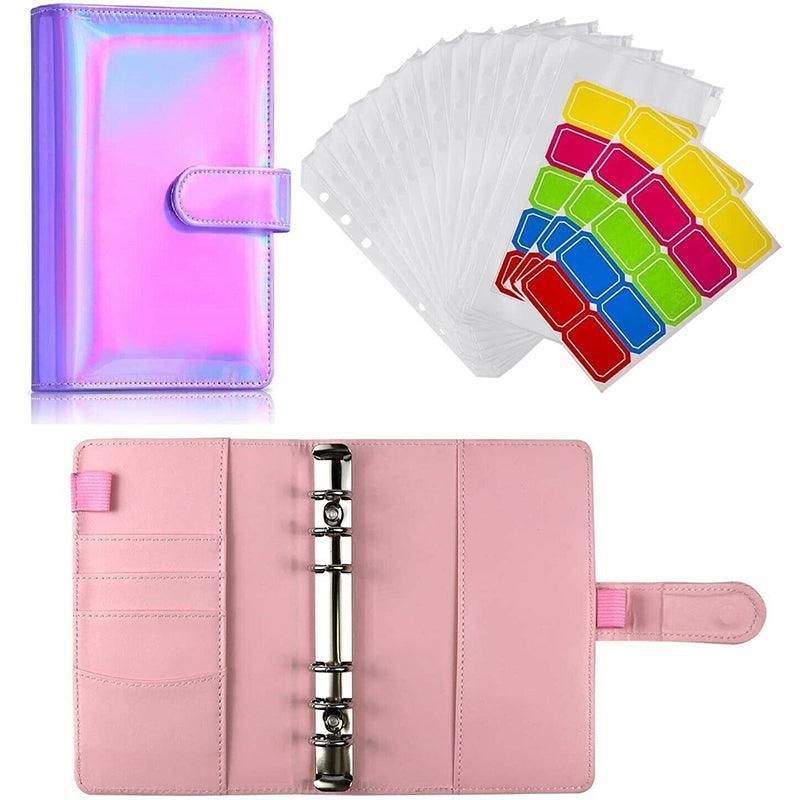 A6 Pu Leather Binder Pockets Cash Envelope Planner Notebooks - Laser Purple
