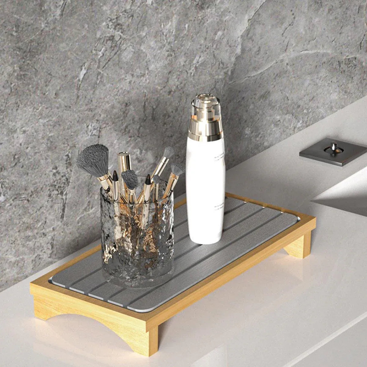 Countertop Absorbent Drainage Mat Sink Splash Pad Bathroom Tray Water Catcher - Dark Grey