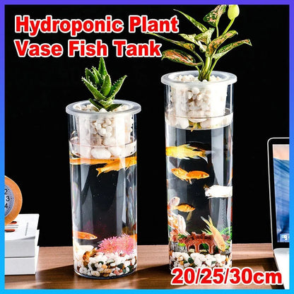 Hydroponic Plant Vase Cylindrical Straight Design Fish Tank for Home Decor - 25cmx10cm