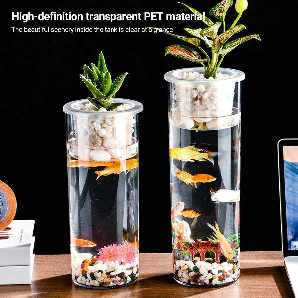 Hydroponic Plant Vase Cylindrical Straight Design Fish Tank for Home Decor - 25cmx10cm