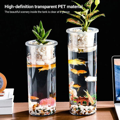 Hydroponic Plant Vase Cylindrical Straight Design Fish Tank for Home Decor - 25cmx10cm