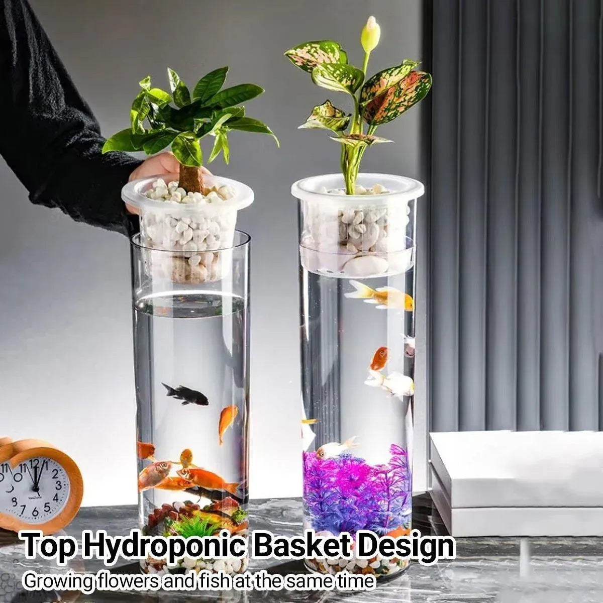 Hydroponic Plant Vase Cylindrical Straight Design Fish Tank for Home Decor - 25cmx10cm