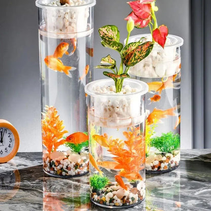 Hydroponic Plant Vase Cylindrical Straight Design Fish Tank for Home Decor - 25cmx10cm