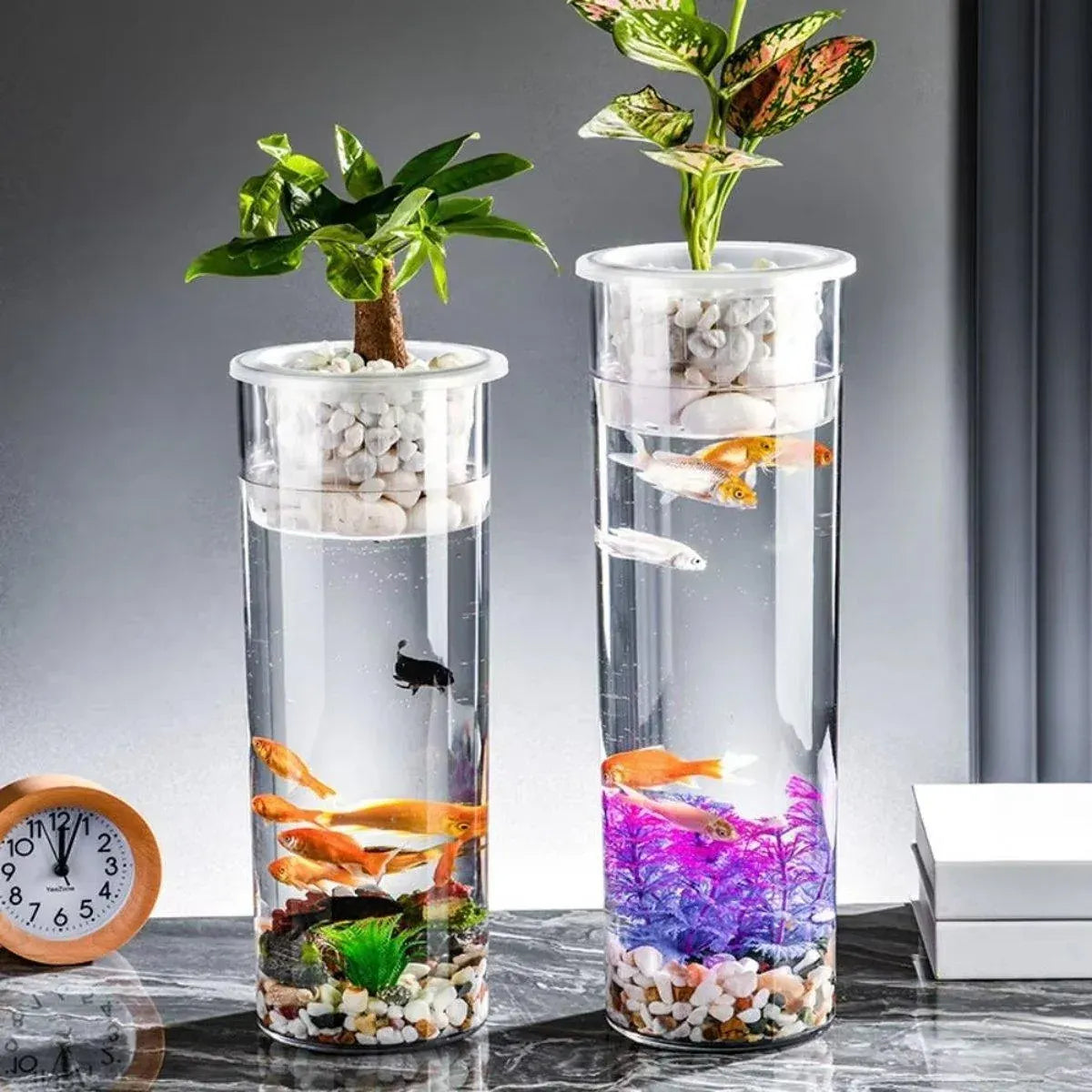 Hydroponic Plant Vase Cylindrical Straight Design Fish Tank for Home Decor - 25cmx10cm