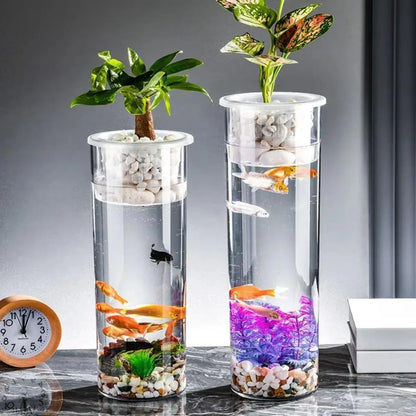 Hydroponic Plant Vase Cylindrical Straight Design Fish Tank for Home Decor - 25cmx10cm