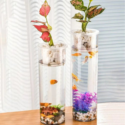 Hydroponic Plant Vase Cylindrical Straight Design Fish Tank for Home Decor - 25cmx10cm