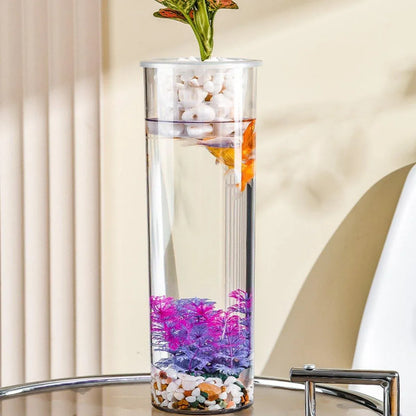 Hydroponic Plant Vase Cylindrical Straight Design Fish Tank for Home Decor - 25cmx10cm