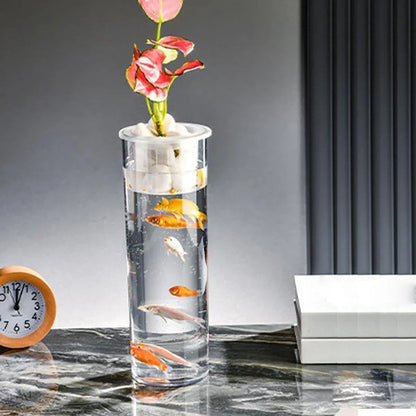 Hydroponic Plant Vase Cylindrical Straight Design Fish Tank for Home Decor - 25cmx10cm