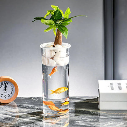 Hydroponic Plant Vase Cylindrical Straight Design Fish Tank for Home Decor - 25cmx10cm
