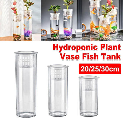 Hydroponic Plant Vase Cylindrical Straight Design Fish Tank for Home Decor - 25cmx10cm