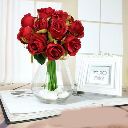 12 Heads Silk Rose Artificial Flowers Fake Bouquet - White
