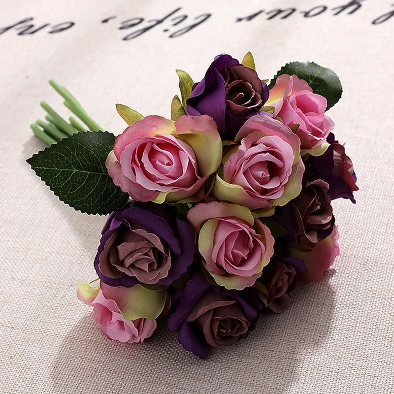 12 Heads Silk Rose Artificial Flowers Fake Bouquet - White