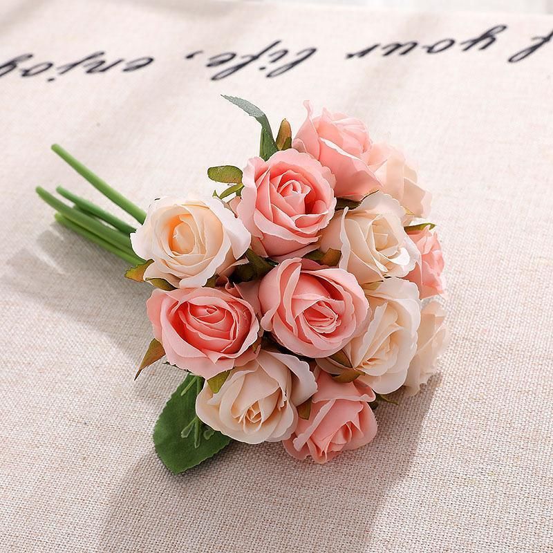 12 Heads Silk Rose Artificial Flowers Fake Bouquet - White