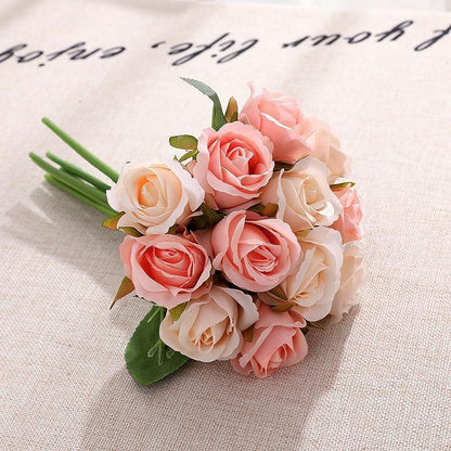 12 Heads Silk Rose Artificial Flowers Fake Bouquet - White