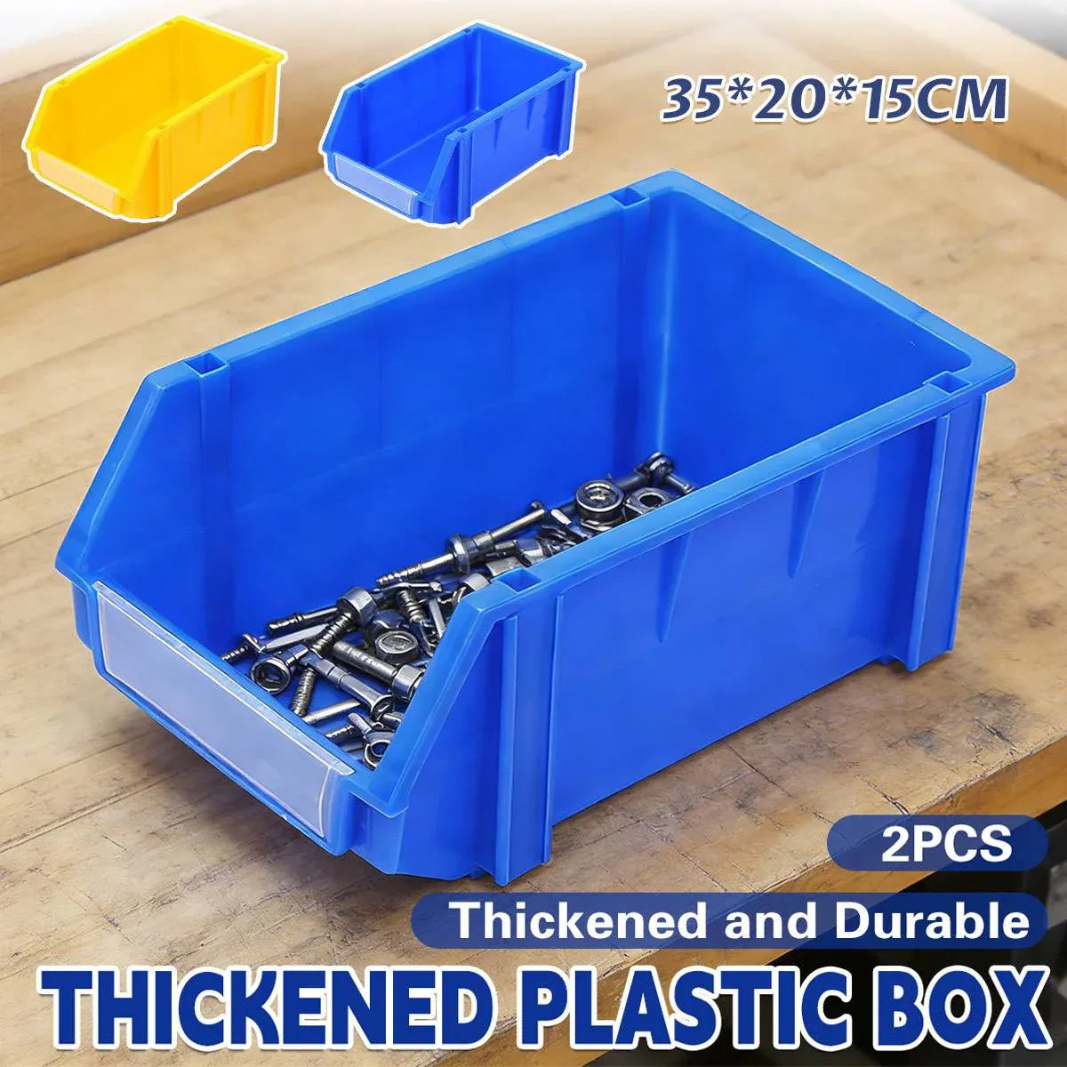2PCS Thickened Slanted Plastic Storage Box for Screws Nuts Crafts Storage Use - Yellow