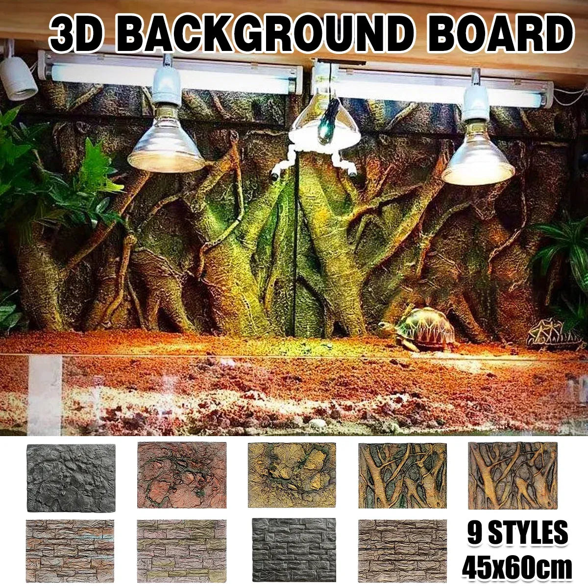 Pet Reptile Tank Board 3D Foam Backgrounds and Habitat Decoration 9 Styles - E