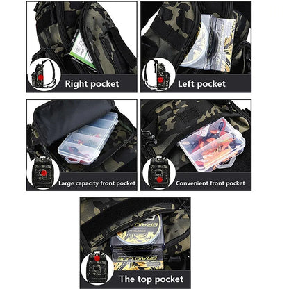 Fishing Tackle Backpack Storage Bag Shoulder Fishing Gear Bags Outdoor Backpack - Night Camouflage