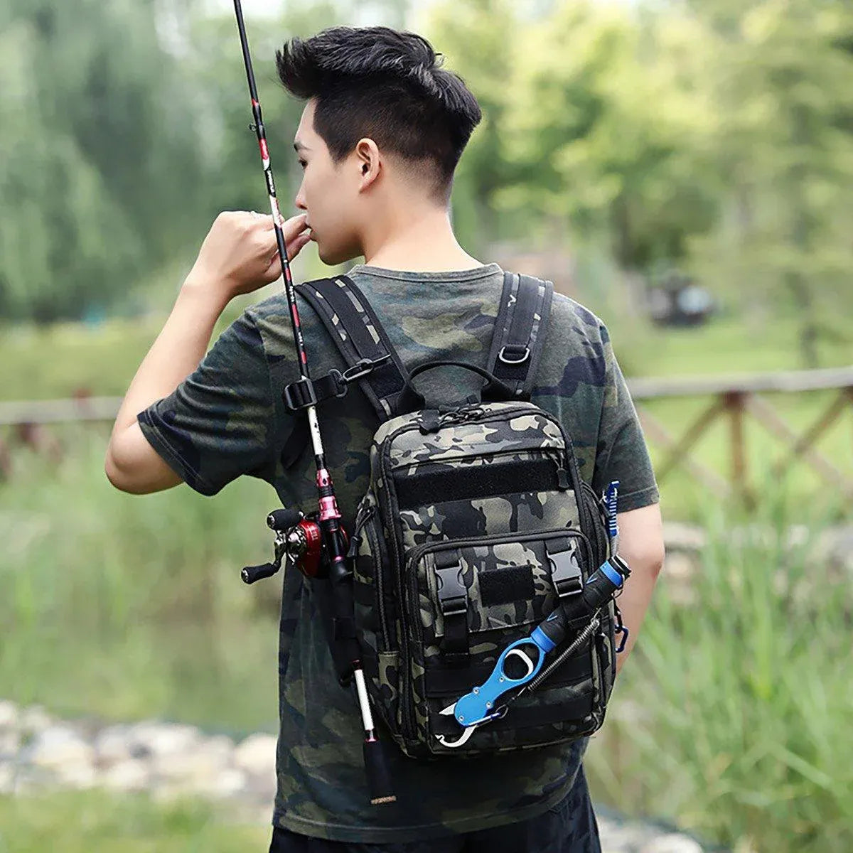 Fishing Tackle Backpack Storage Bag Shoulder Fishing Gear Bags Outdoor Backpack - Night Camouflage