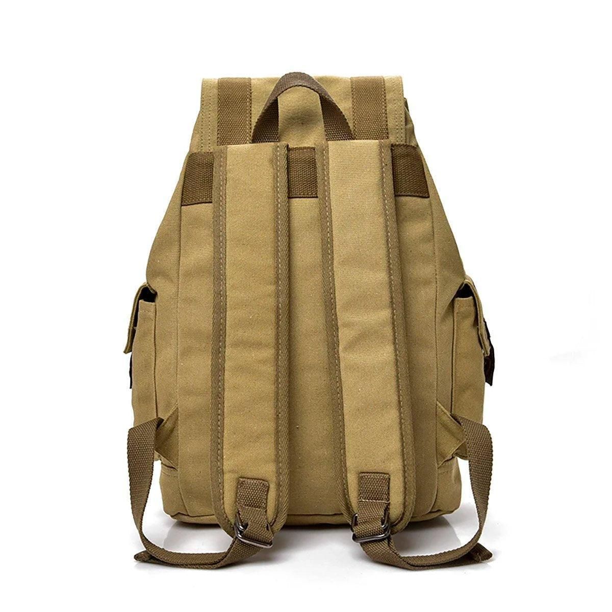 Unisex Retro Rucksack Large Capacity Travel Bag Leisure Backpack Schoolbag - Khaki
