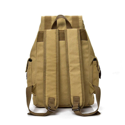 Unisex Retro Rucksack Large Capacity Travel Bag Leisure Backpack Schoolbag - Khaki