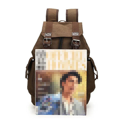 Unisex Retro Rucksack Large Capacity Travel Bag Leisure Backpack Schoolbag - Khaki