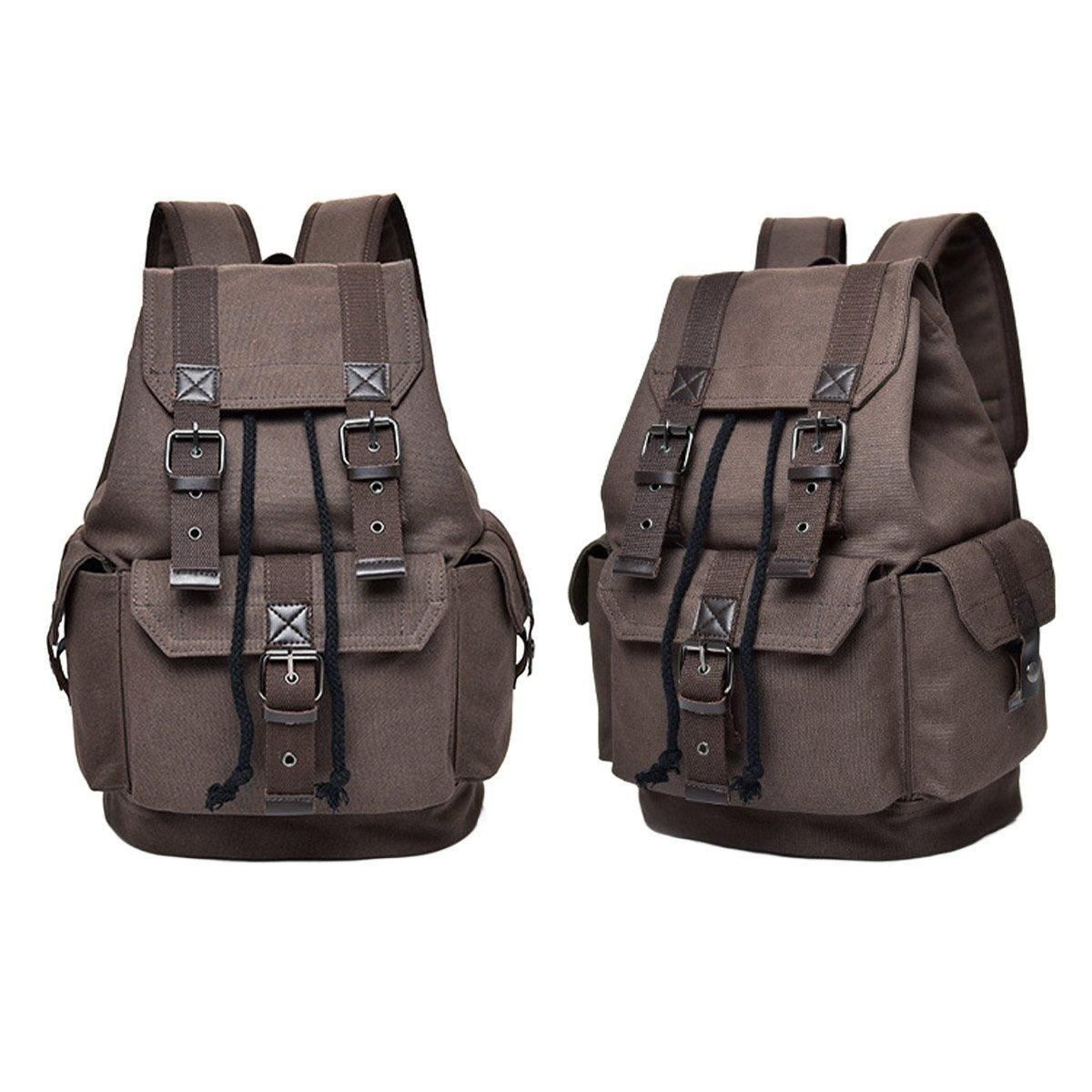 Unisex Retro Rucksack Large Capacity Travel Bag Leisure Backpack Schoolbag - Khaki