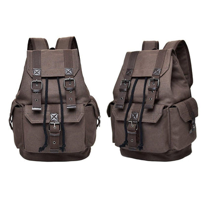 Unisex Retro Rucksack Large Capacity Travel Bag Leisure Backpack Schoolbag - Khaki