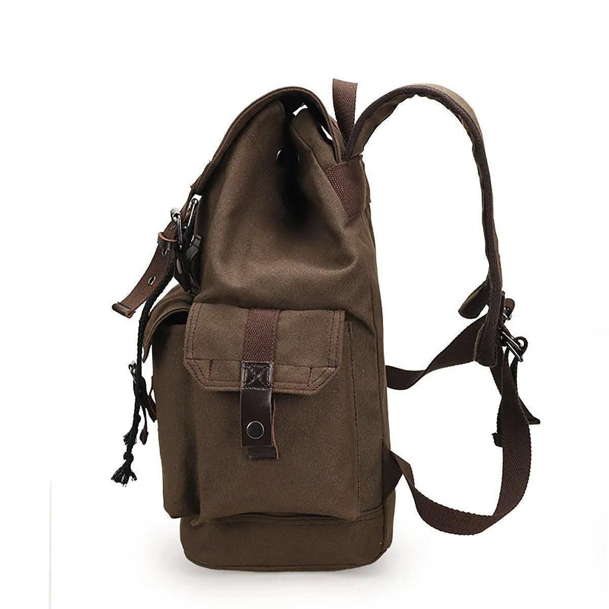 Unisex Retro Rucksack Large Capacity Travel Bag Leisure Backpack Schoolbag - Khaki