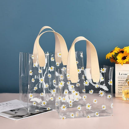 10pcs Small Fresh Transparent PVC Tote Bag Wedding Candy Gift Bag Daisy Design - Red - S
