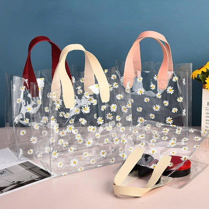 10pcs Small Fresh Transparent PVC Tote Bag Wedding Candy Gift Bag Daisy Design - Red - S