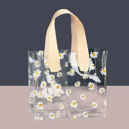 10pcs Small Fresh Transparent PVC Tote Bag Wedding Candy Gift Bag Daisy Design - Red - S