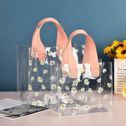 10pcs Small Fresh Transparent PVC Tote Bag Wedding Candy Gift Bag Daisy Design - Red - S