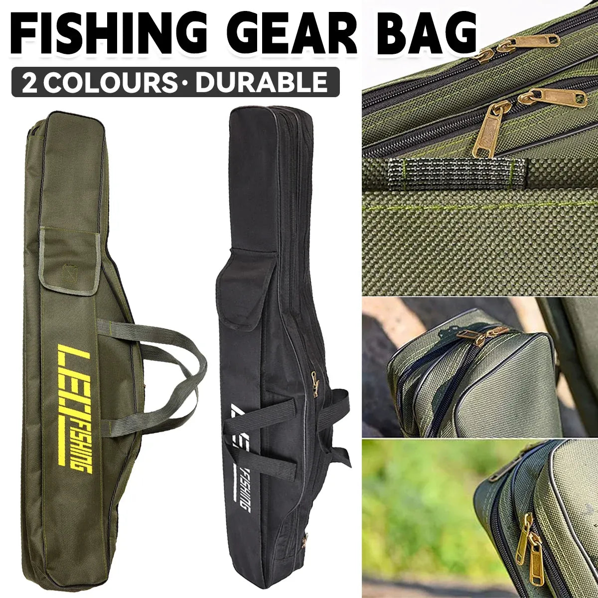 150cm Portable Foldable Fishing Rod Carrier Fish Pole Tools Storage Bag Case - Black