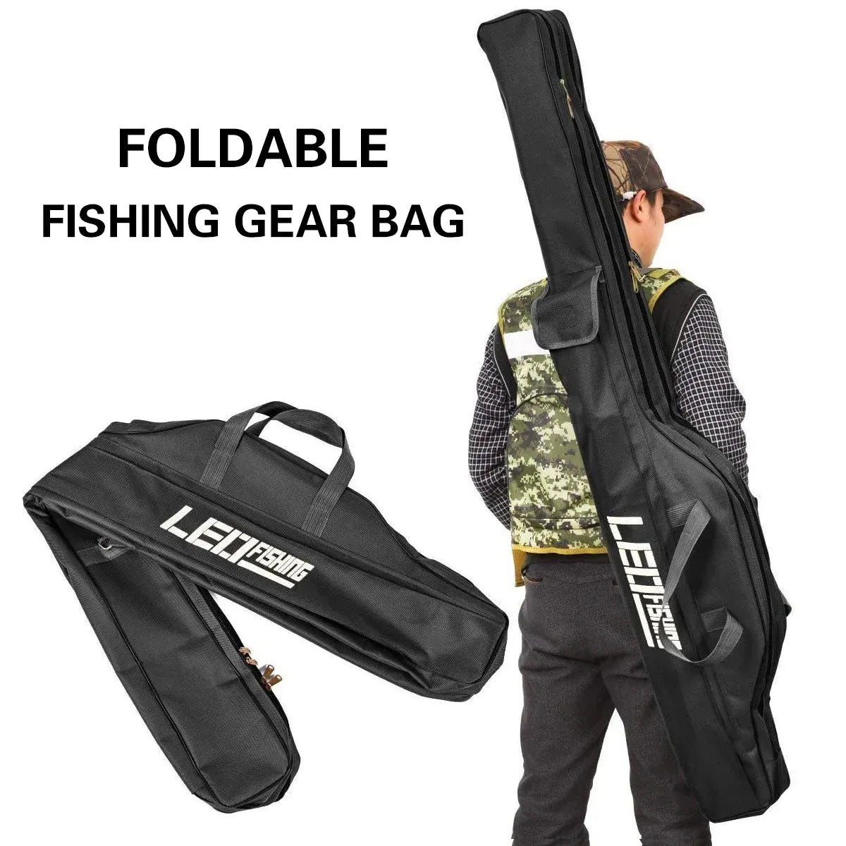 150cm Portable Foldable Fishing Rod Carrier Fish Pole Tools Storage Bag Case - Black