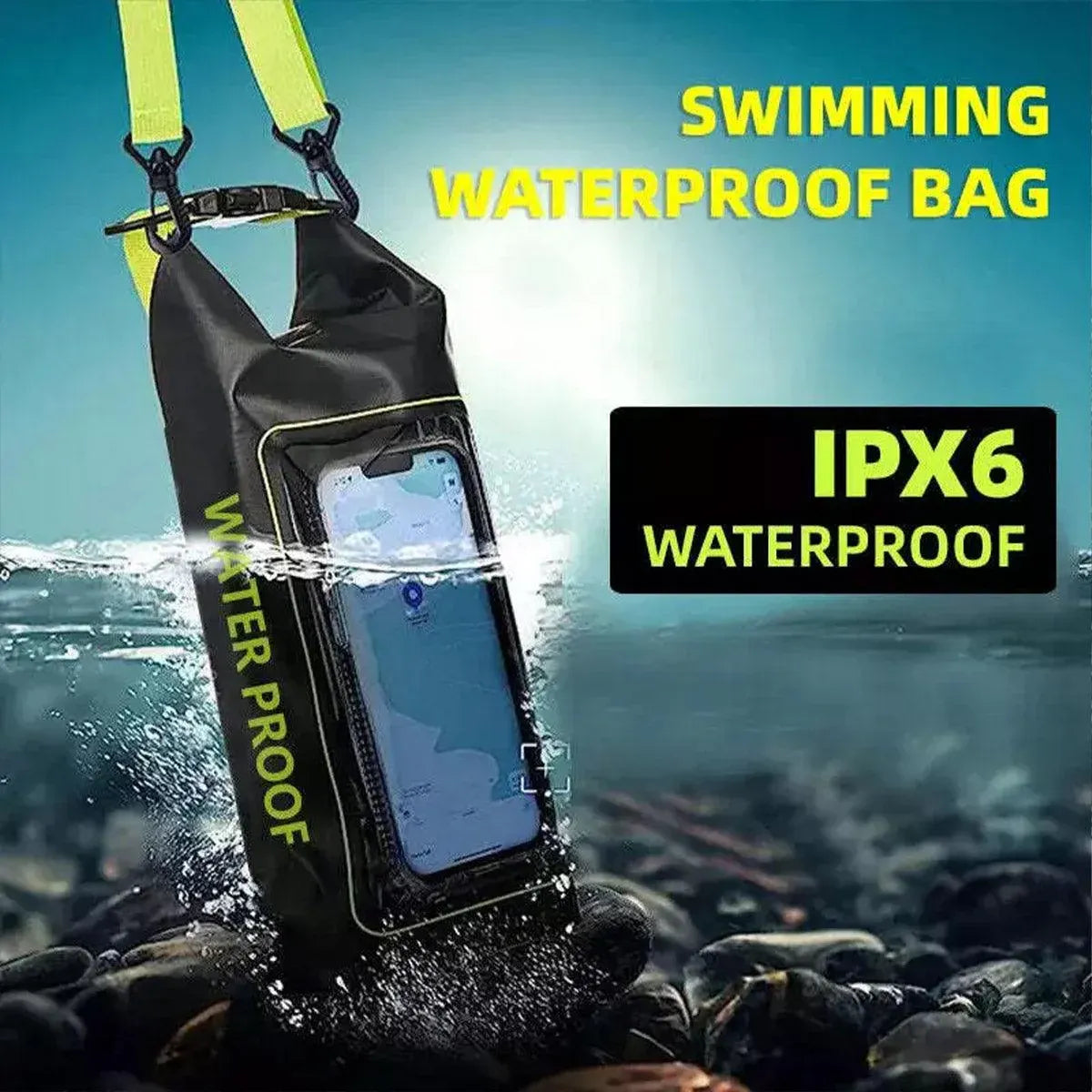 Outdoor Crossbody Bag Two-in-One Mobile Phone Waterproof Bag PVC Swimming - Black Green