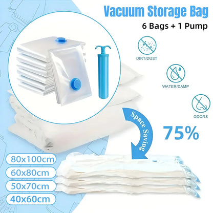 6PCS Vacuum Storage Bags Space Saving for Clothes Bedding Travel