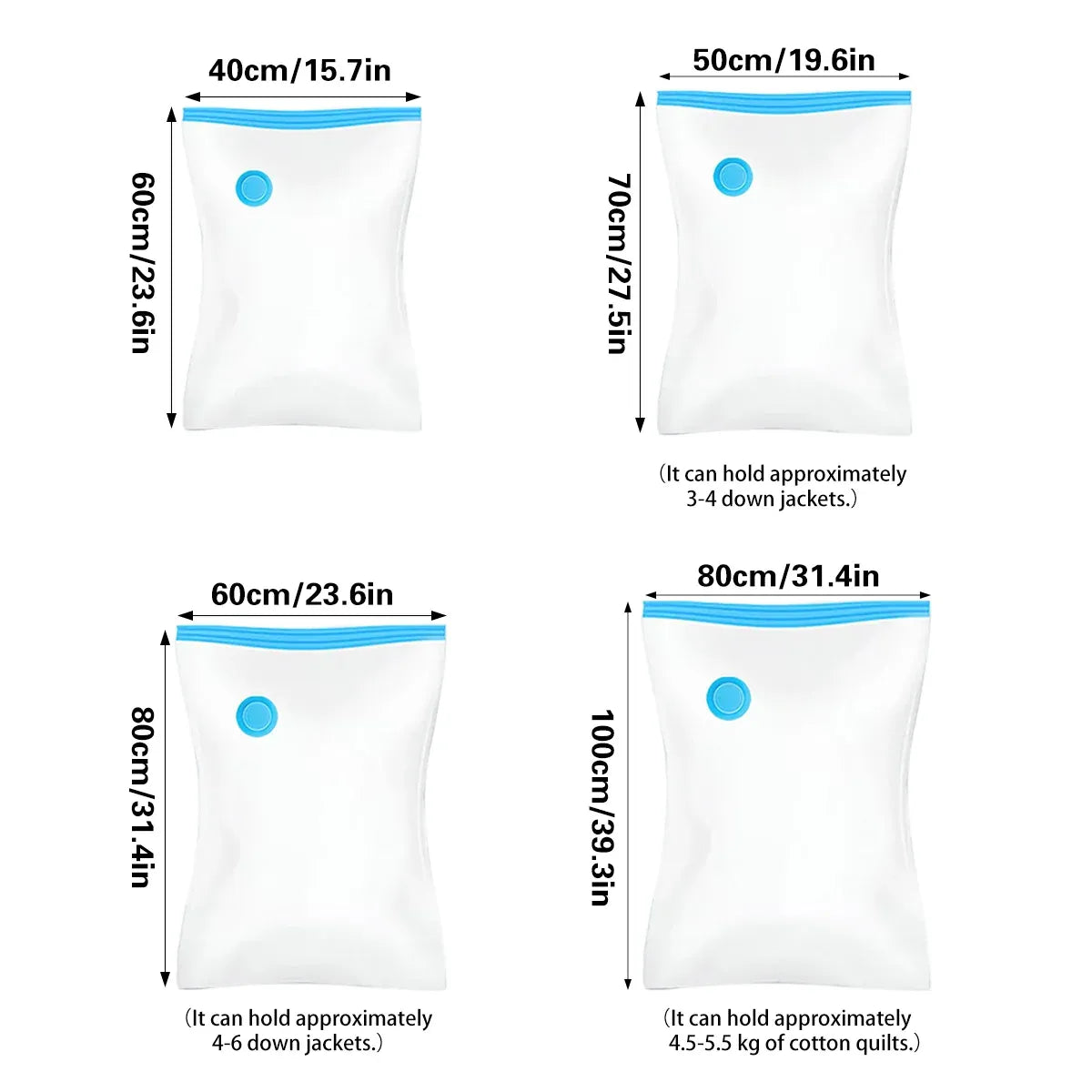 6PCS Vacuum Storage Bags Space Saving for Clothes Bedding Travel