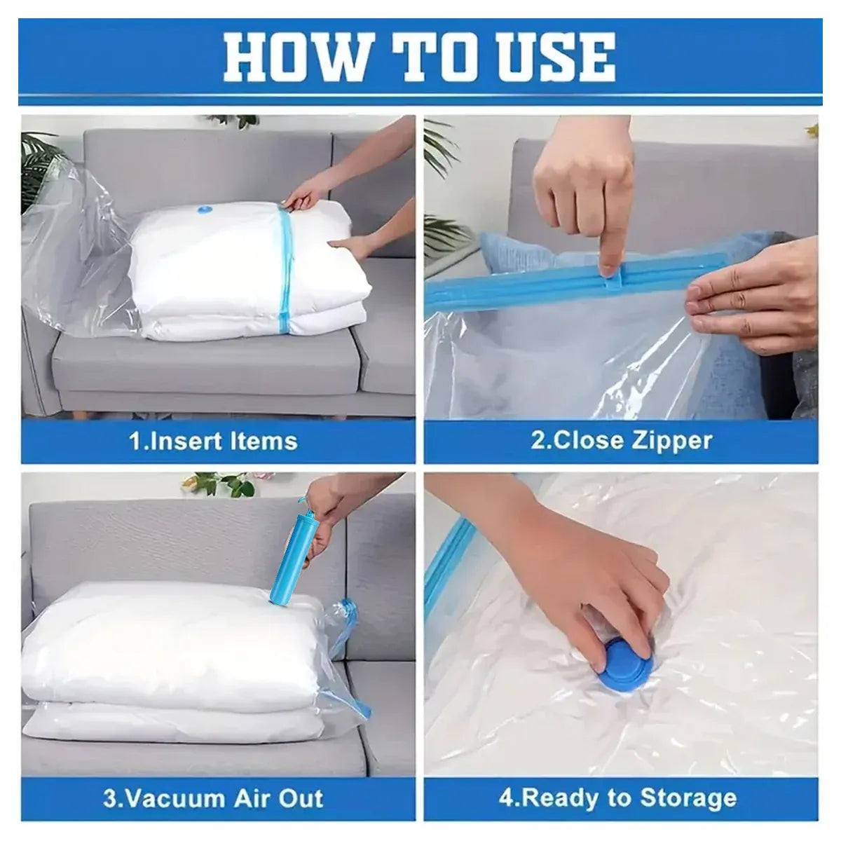 6PCS Vacuum Storage Bags Space Saving for Clothes Bedding Travel
