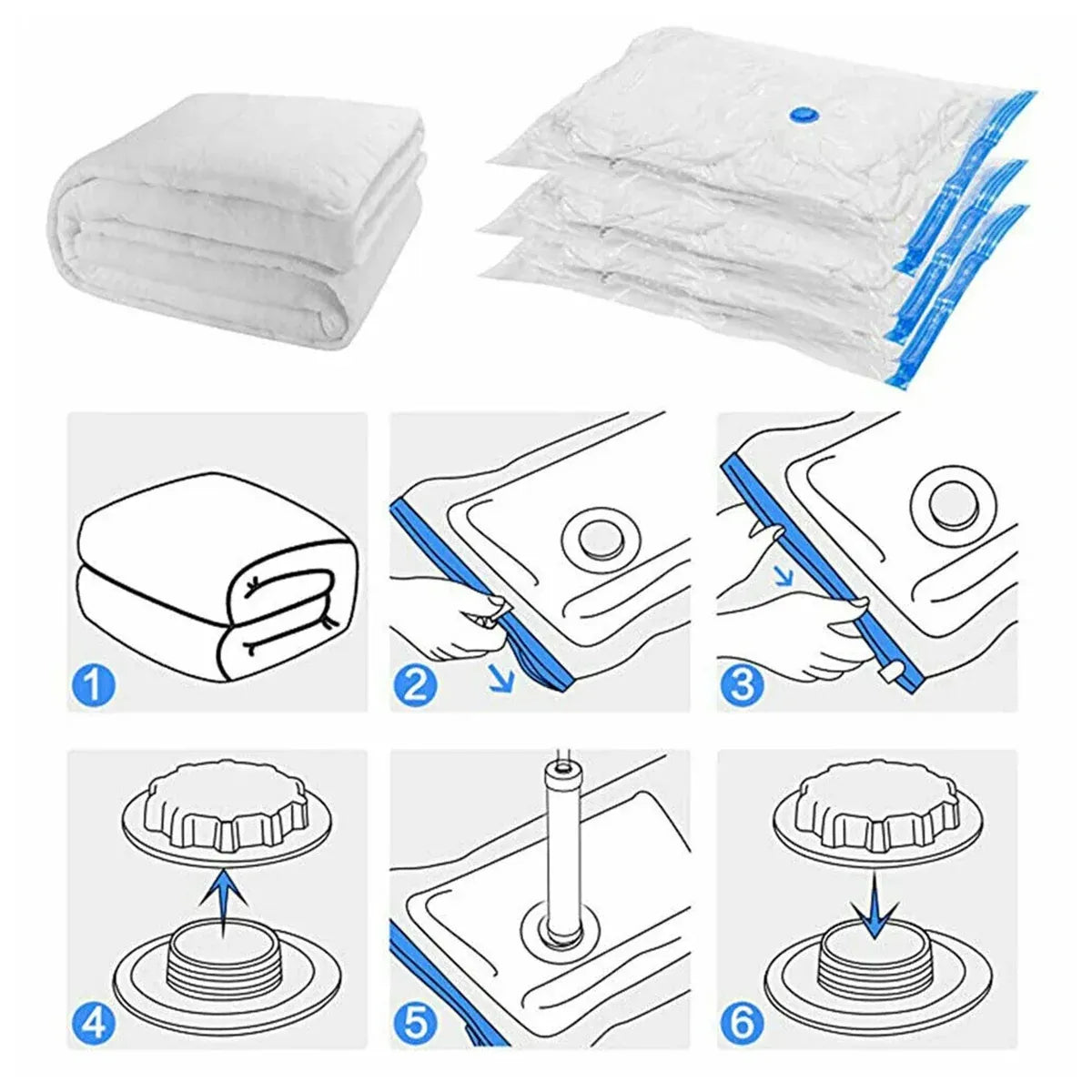 6PCS Vacuum Storage Bags Space Saving for Clothes Bedding Travel
