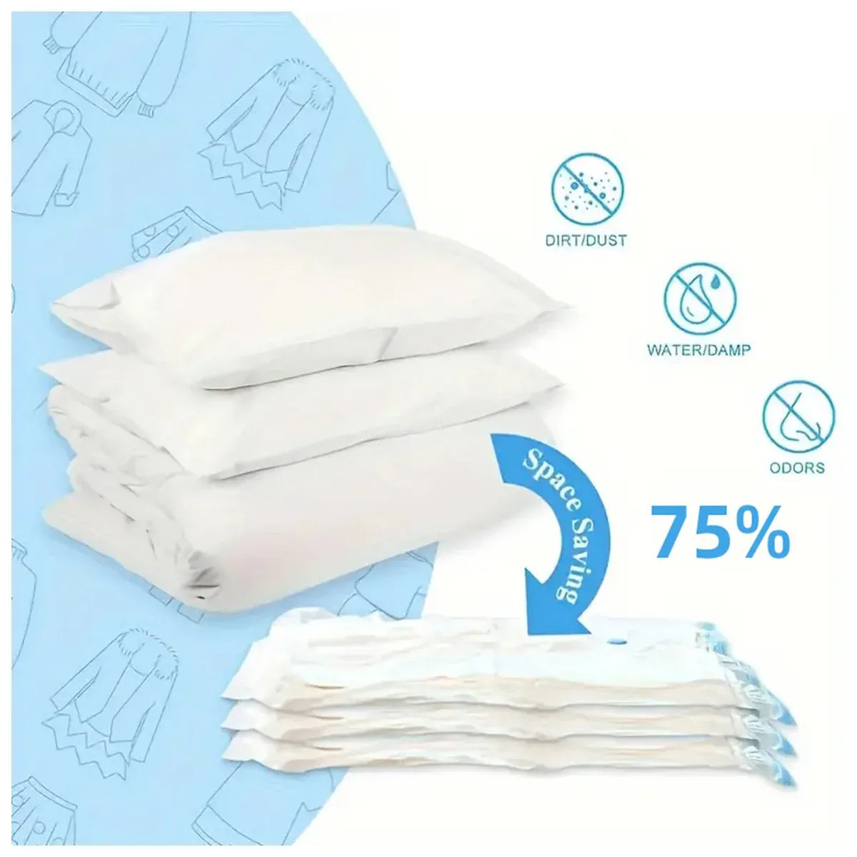 6PCS Vacuum Storage Bags Space Saving for Clothes Bedding Travel