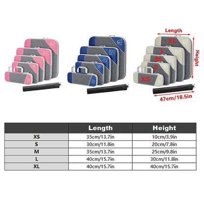 6PCS Compression Packing Cubes Expandable Luggage Storage Bag Travel Packing Bag - Pink