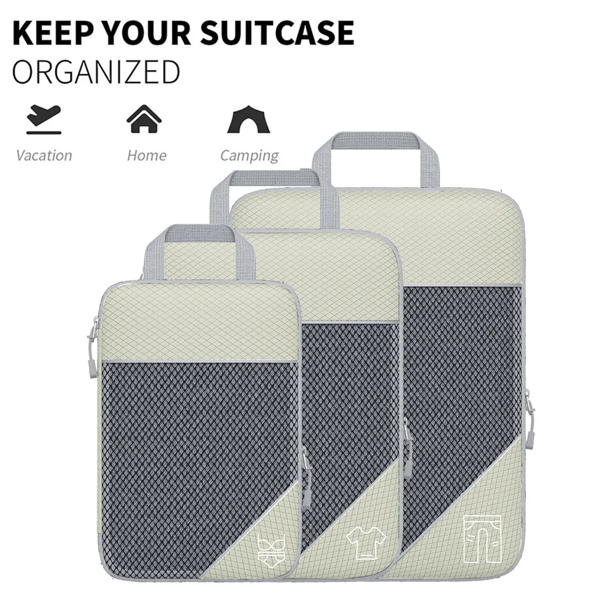 6PCS Compression Packing Cubes Expandable Luggage Storage Bag Travel Packing Bag - Pink